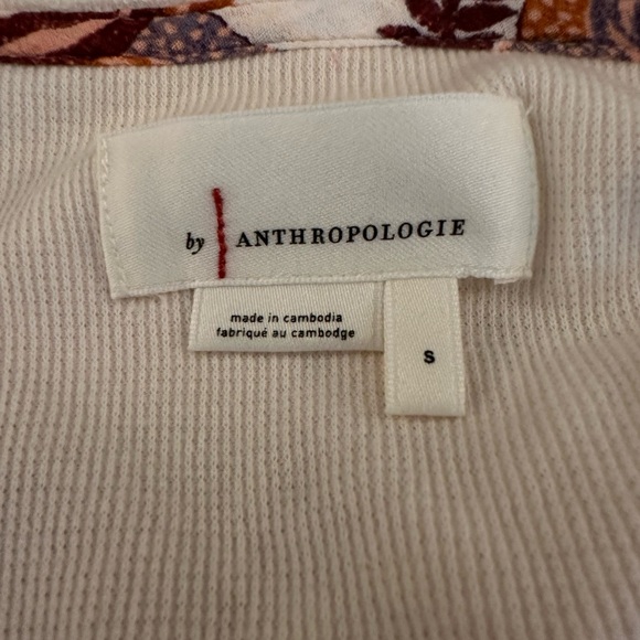 Anthropologie Cream Thermal Boho Floral Festival Flowy Oversized Top Size Small - Picture 6 of 7